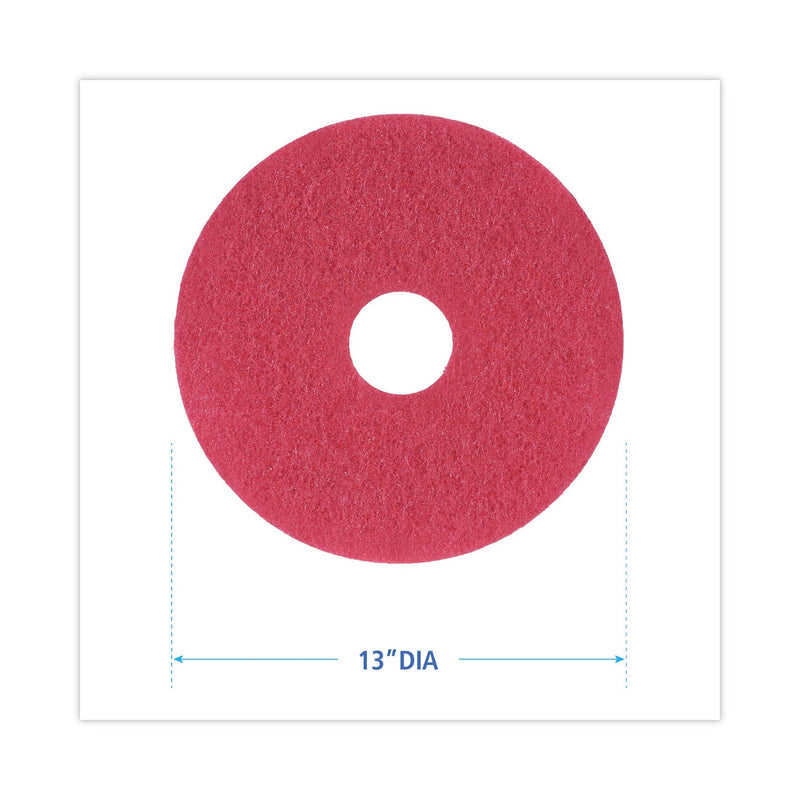 Boardwalk Buffing Floor Pads, 13" Diameter, Red, 5/Carton