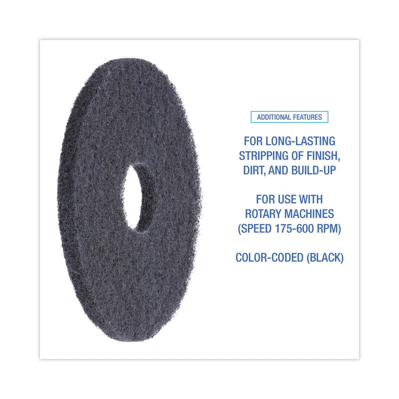 Boardwalk Stripping Floor Pads, 13" Diameter, Black, 5/Carton
