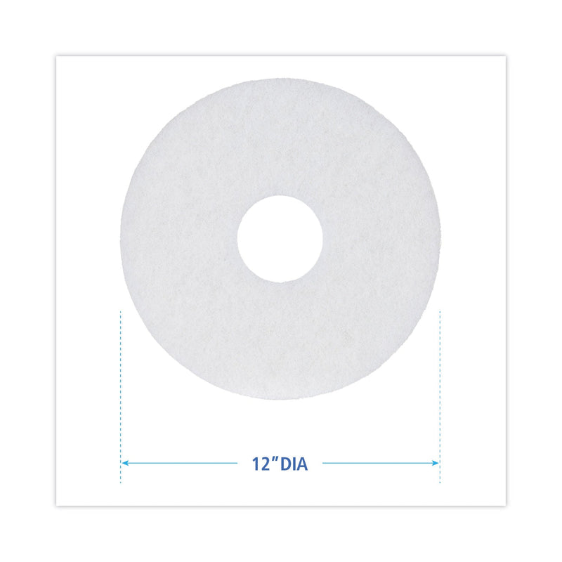 Boardwalk Polishing Floor Pads, 12" Diameter, White, 5/Carton
