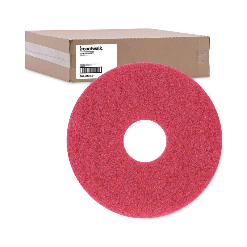 Boardwalk Buffing Floor Pads, 12" Diameter, Red, 5/Carton