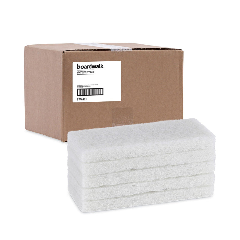 Boardwalk Light Duty Scour Pad, 4.63  x 10, White, 20/Carton