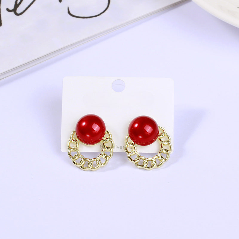 Round Geometric Pearls Earrings