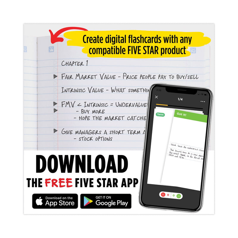 Five Star Composition Book, Medium/College Rule, Randomly Assorted Covers (Black/Blue/Green/Red/Yellow), 9.75 x 7.5, 100 Sheets