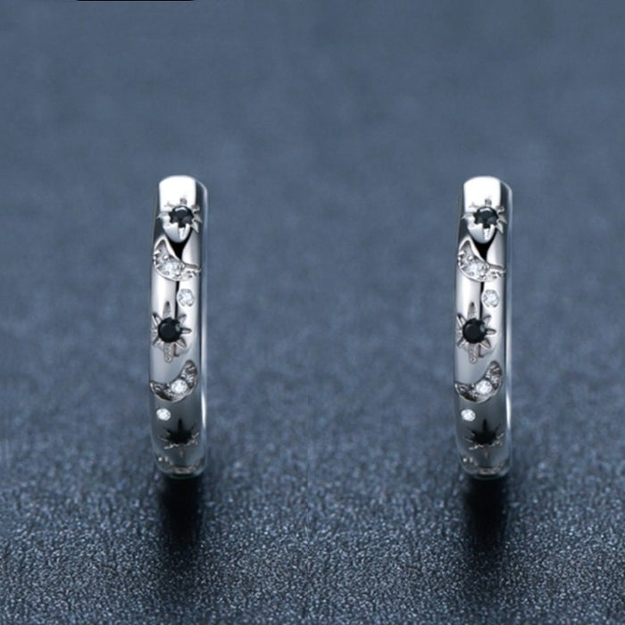 French Inlaid Zircon Star And Moon Earrings