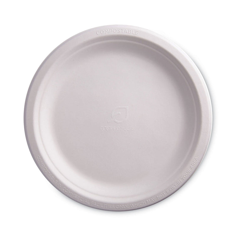 Eco-Products Renewable and Compostable Sugarcane Plates, 9" dia, Natural White, 500/Carton