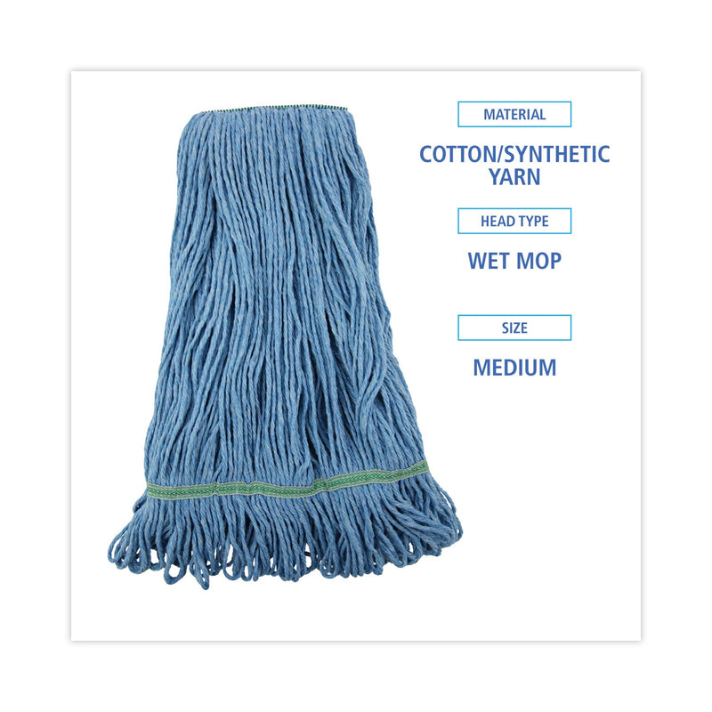 Boardwalk Super Loop Wet Mop Head, Cotton/Synthetic Fiber, 1" Headband, Medium Size, Blue