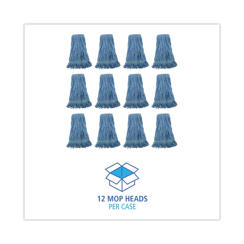 Boardwalk Super Loop Wet Mop Head, Cotton/Synthetic Fiber, 1" Headband, Medium Size, Blue, 12/Carton