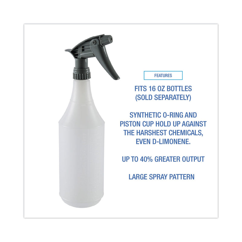 Boardwalk Chemical-Resistant Trigger Sprayer 320CR, 7.25" Tube, Fits16 oz Bottles, Gray, 24/Carton