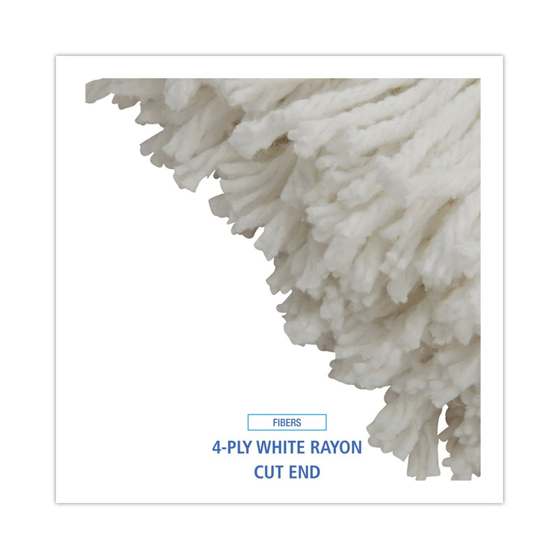 Boardwalk Cut-End Lie-Flat Mop Head, Rayon, 16oz, White, 12/Carton