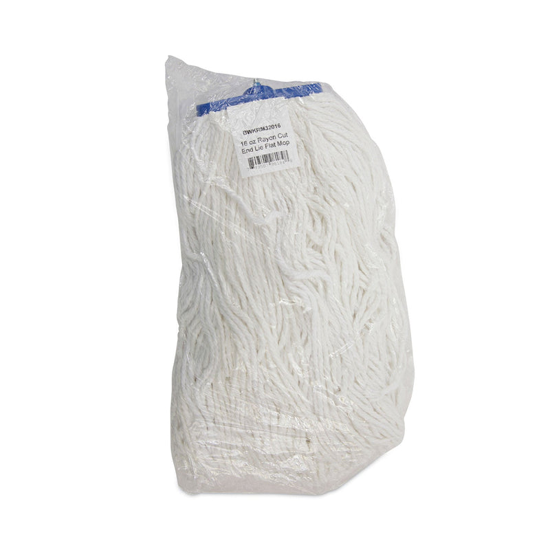 Boardwalk Cut-End Lie-Flat Mop Head, Rayon, 16oz, White, 12/Carton