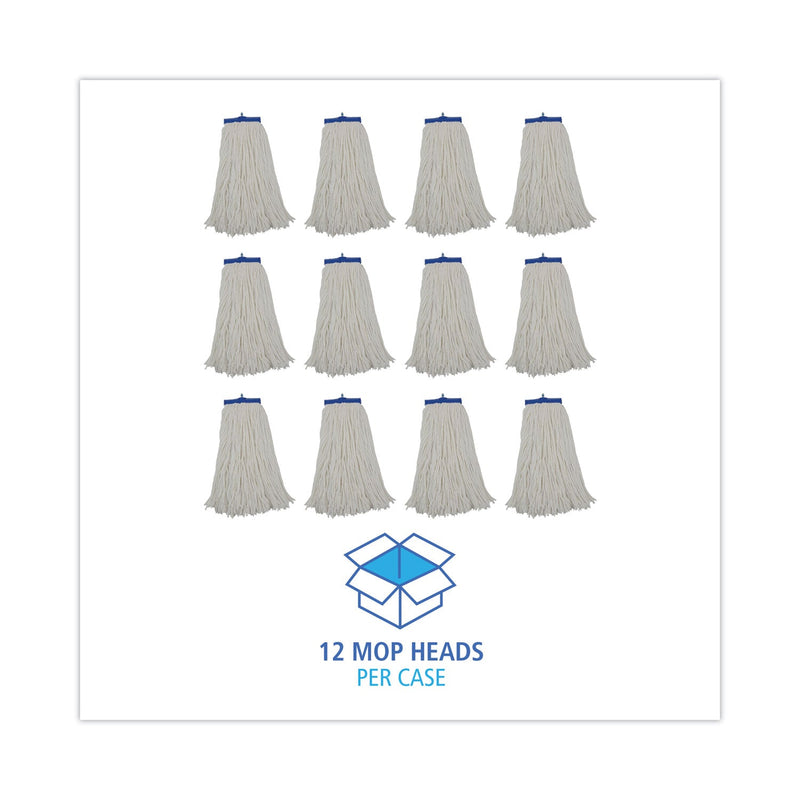 Boardwalk Cut-End Lie-Flat Mop Head, Rayon, 16oz, White, 12/Carton