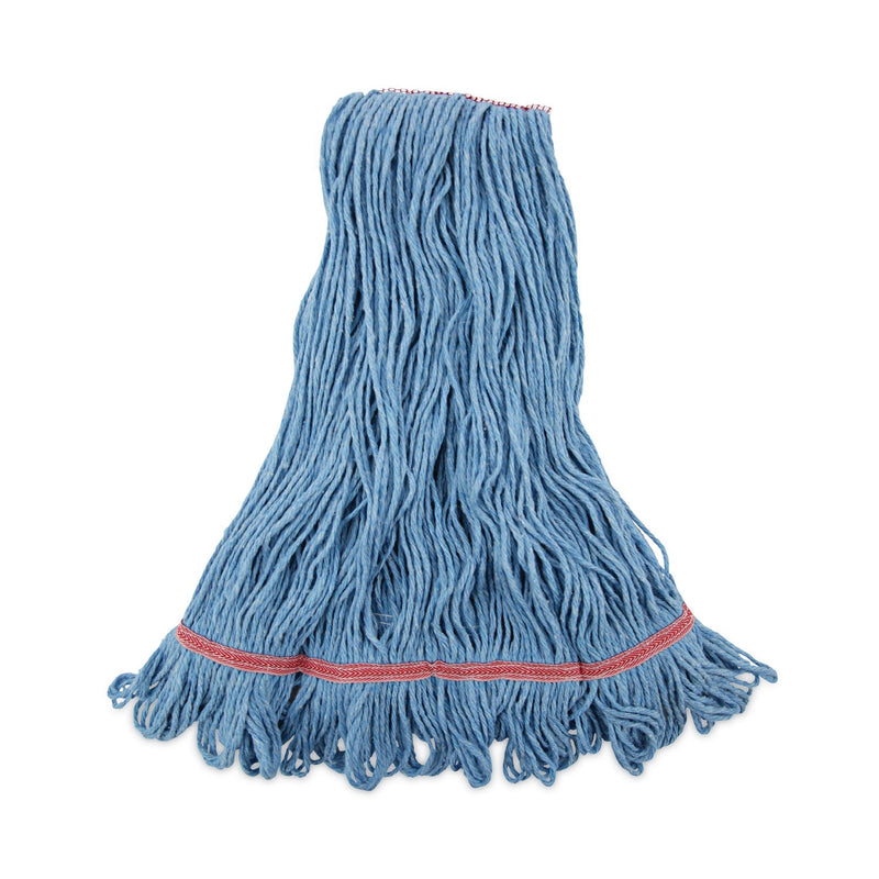 Boardwalk Super Loop Wet Mop Head, Cotton/Synthetic Fiber, 1" Headband, Large Size, Blue, 12/Carton