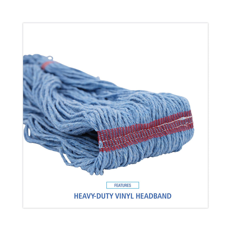 Boardwalk Super Loop Wet Mop Head, Cotton/Synthetic Fiber, 1" Headband, Large Size, Blue, 12/Carton