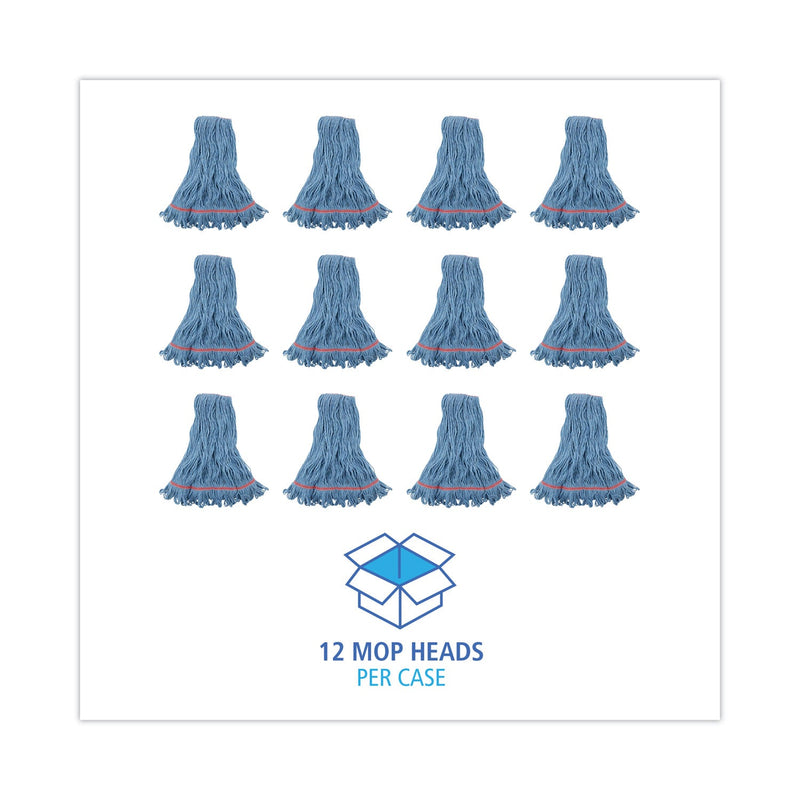 Boardwalk Super Loop Wet Mop Head, Cotton/Synthetic Fiber, 1" Headband, Large Size, Blue, 12/Carton