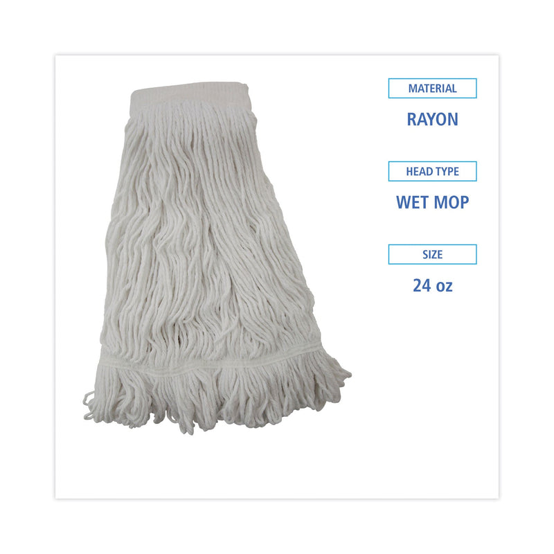 Boardwalk Mop Head, Pro Loop Web/Tailband, Premium Saddleback Head, Ryn, 24-oz., WH, 12/CT