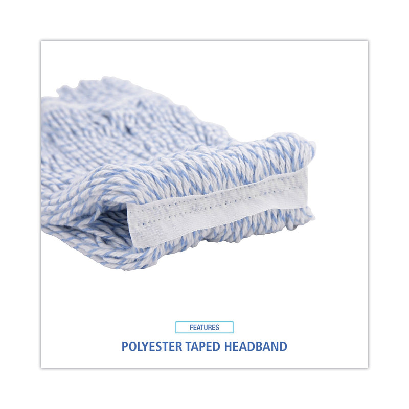 Boardwalk Mop Head, Floor Finish, Narrow, Rayon/Polyester, Medium, White/Blue, 12/Carton