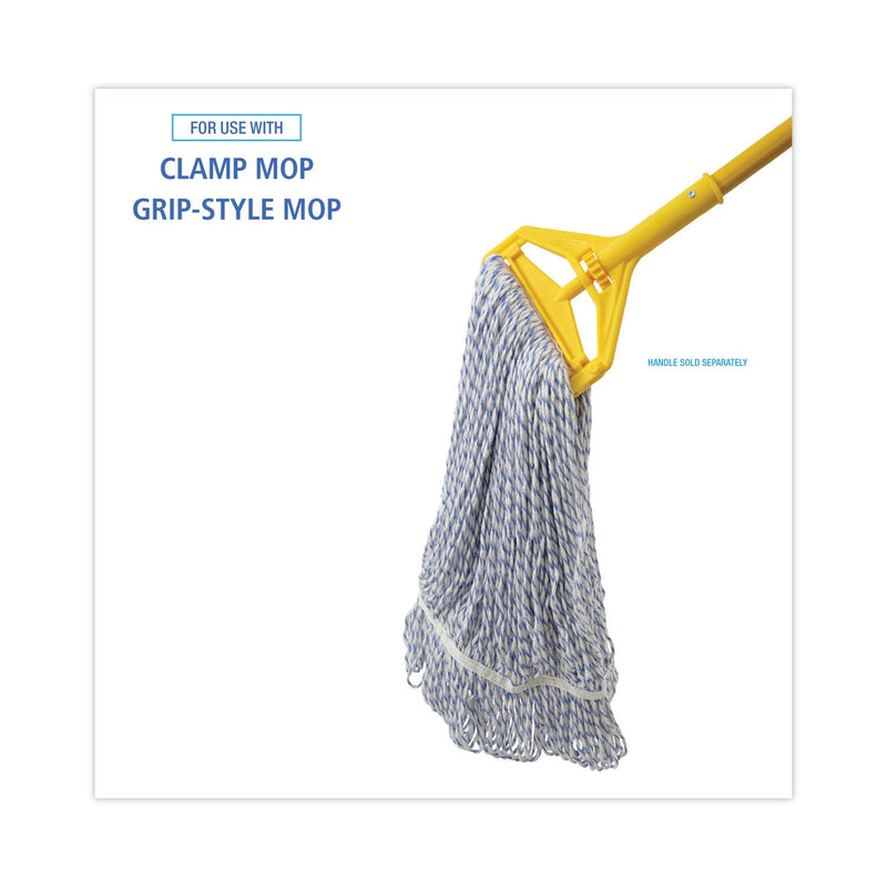Boardwalk Mop Head, Floor Finish, Narrow, Rayon/Polyester, Large, White/Blue, 12/Carton