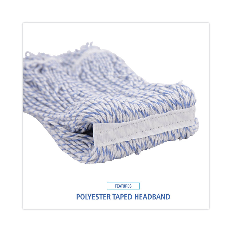 Boardwalk Mop Head, Floor Finish, Narrow, Rayon/Polyester, Large, White/Blue, 12/Carton