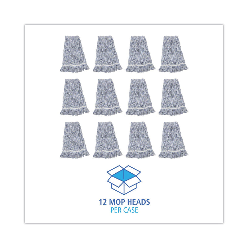 Boardwalk Mop Head, Floor Finish, Narrow, Rayon/Polyester, Large, White/Blue, 12/Carton