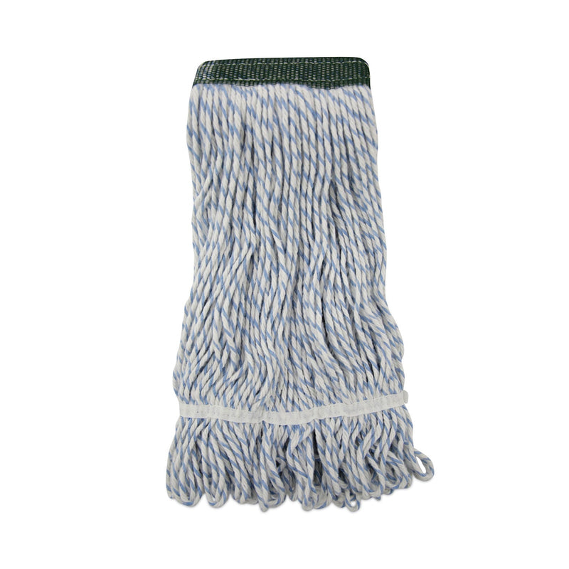 Boardwalk Mop Head, Floor Finish, Wide, Rayon/Polyester, Medium, White/Blue, 12/Carton