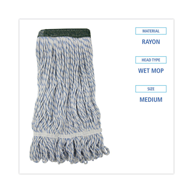 Boardwalk Mop Head, Floor Finish, Wide, Rayon/Polyester, Medium, White/Blue, 12/Carton