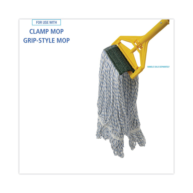Boardwalk Mop Head, Floor Finish, Wide, Rayon/Polyester, Medium, White/Blue, 12/Carton