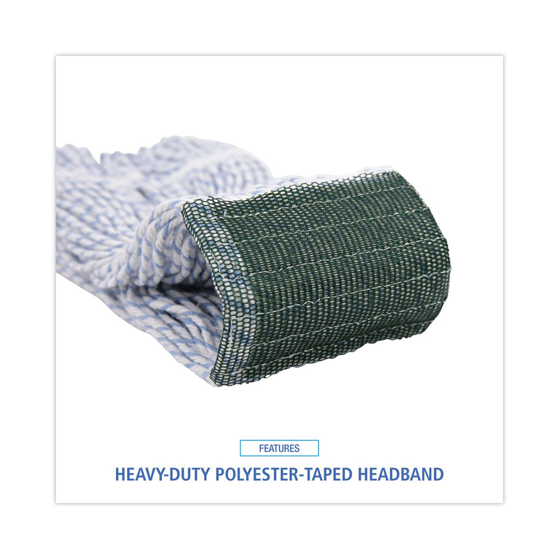 Boardwalk Mop Head, Floor Finish, Wide, Rayon/Polyester, Medium, White/Blue, 12/Carton