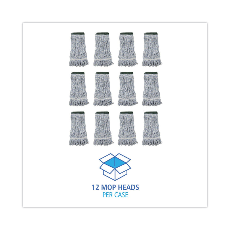 Boardwalk Mop Head, Floor Finish, Wide, Rayon/Polyester, Medium, White/Blue, 12/Carton