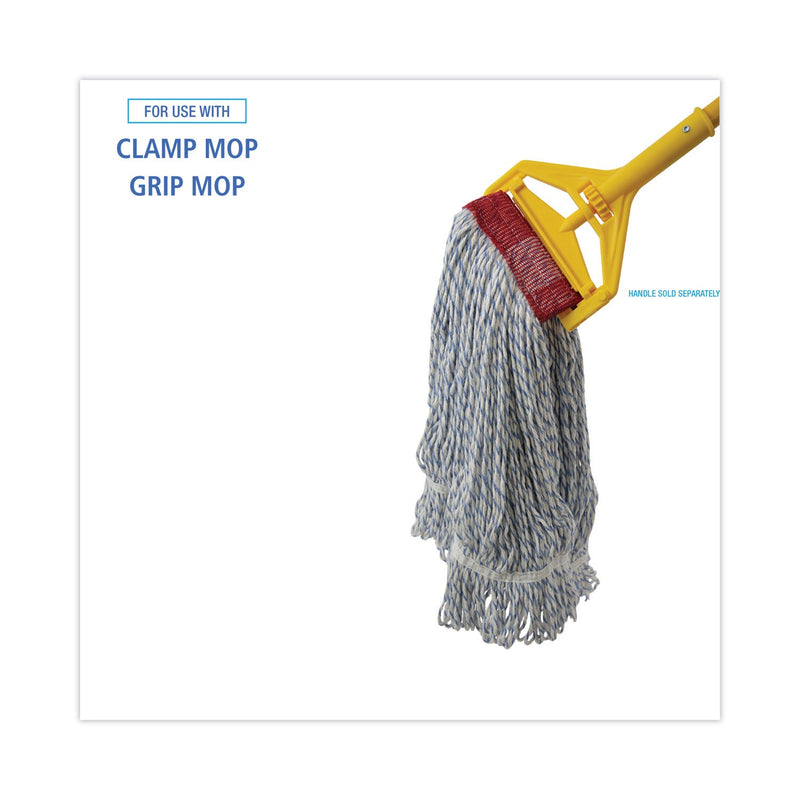 Boardwalk Mop Head, Floor Finish, Wide, Rayon/Polyester, Large, White/Blue, 12/Carton