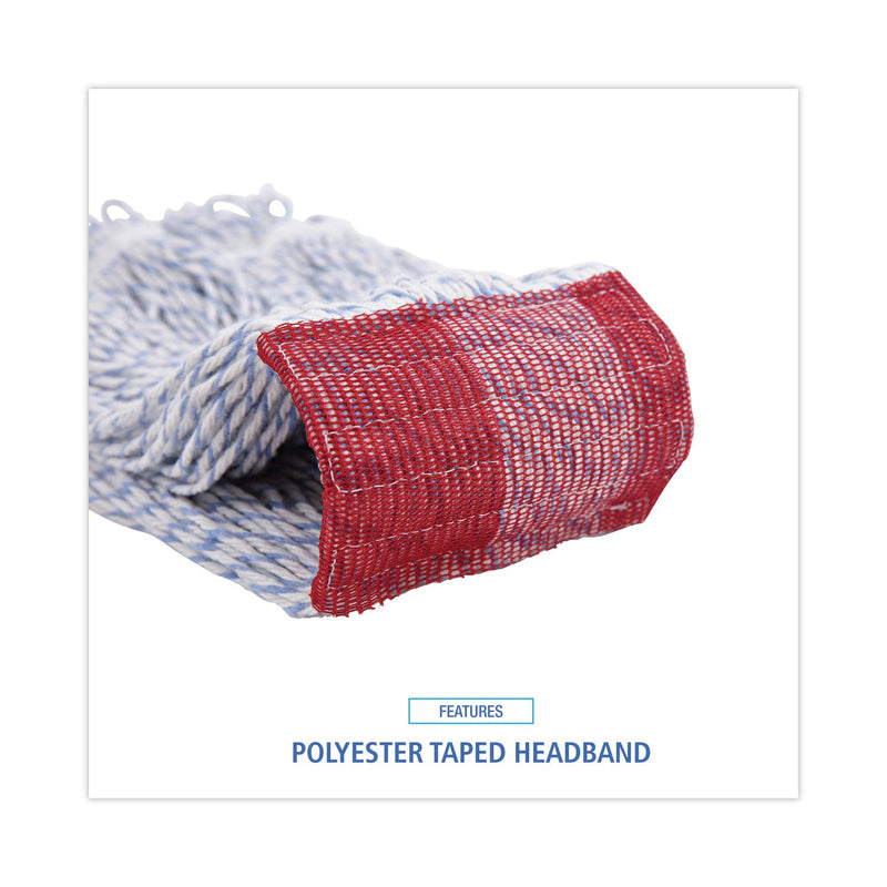 Boardwalk Mop Head, Floor Finish, Wide, Rayon/Polyester, Large, White/Blue, 12/Carton