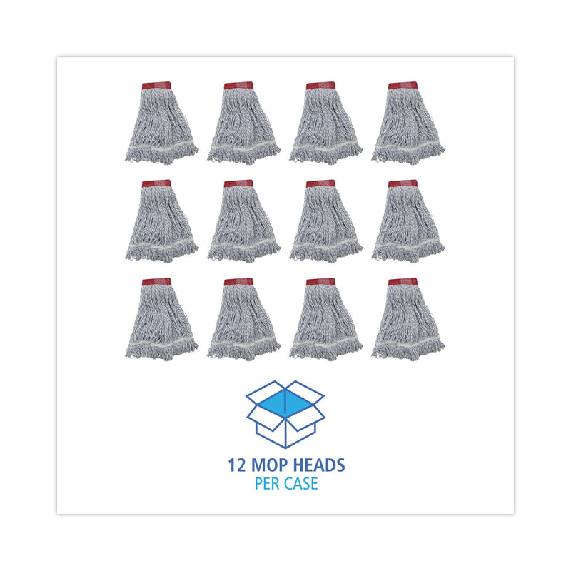 Boardwalk Mop Head, Floor Finish, Wide, Rayon/Polyester, Large, White/Blue, 12/Carton