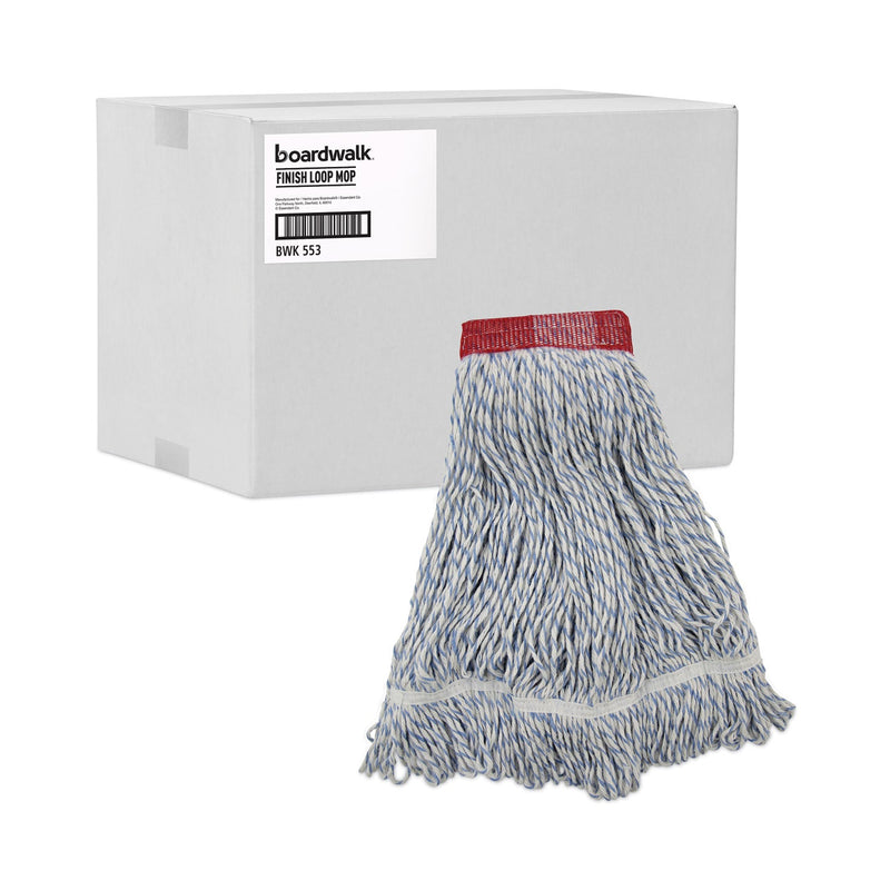 Boardwalk Mop Head, Floor Finish, Wide, Rayon/Polyester, Large, White/Blue, 12/Carton