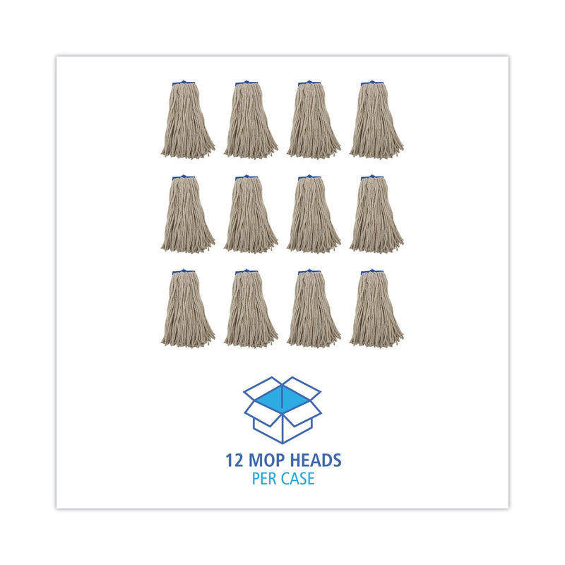 Boardwalk Cut-End Lie-Flat Wet Mop Head, Cotton, 16oz, White, 12/Carton