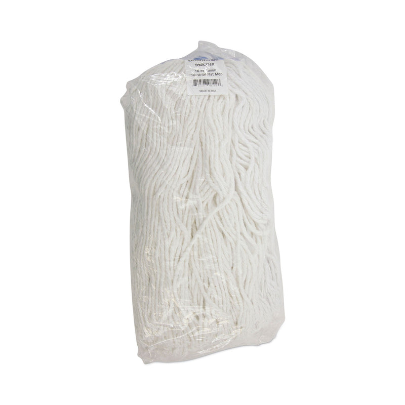 Boardwalk Cut-End Lie-Flat Wet Mop Head, Rayon, 16oz, White, 12/Carton