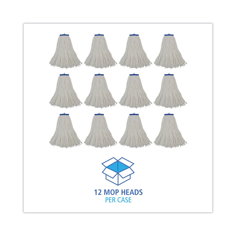 Boardwalk Cut-End Lie-Flat Wet Mop Head, Rayon, 16oz, White, 12/Carton