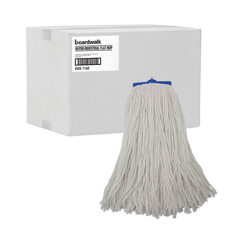 Boardwalk Cut-End Lie-Flat Wet Mop Head, Rayon, 16oz, White, 12/Carton