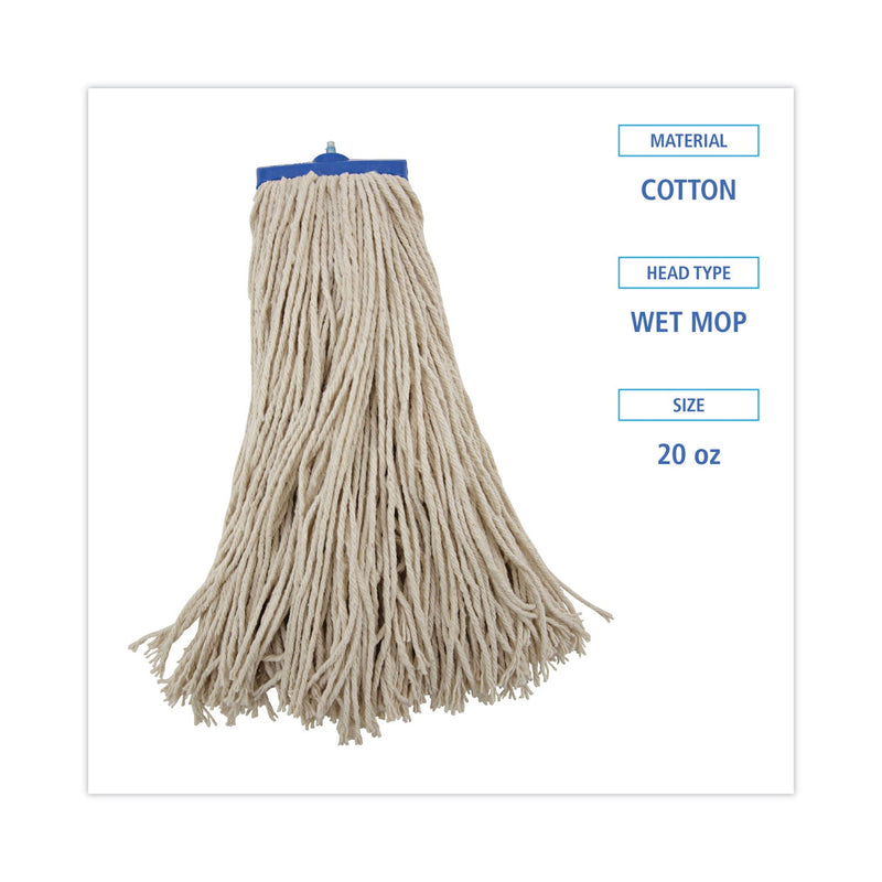 Boardwalk Mop Head, Economical Lie-Flat Head, Cotton Fiber, 20 oz, White, 12/Carton