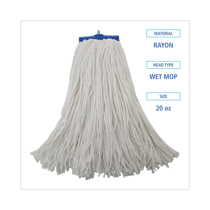 Boardwalk Mop Head, Economical Lie-Flat Head, Rayon Fiber, 20oz, White, 12/Carton