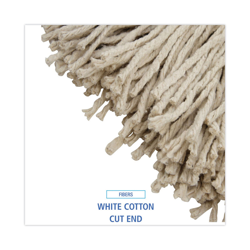 Boardwalk Cut-End Lie-Flat Wet Mop Head, Cotton, 24oz, White, 12/Carton