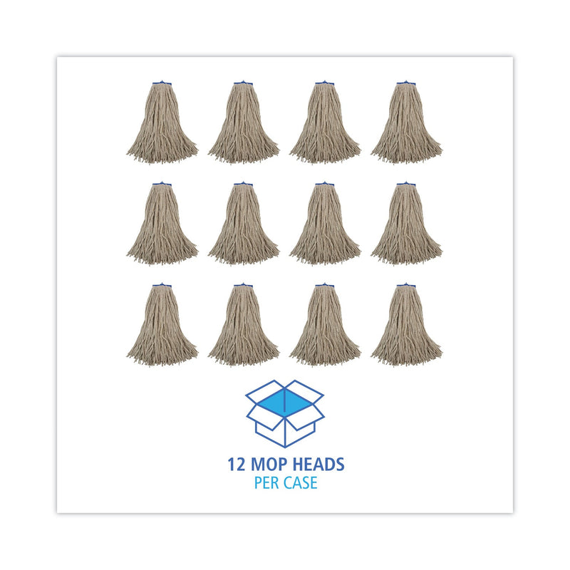 Boardwalk Cut-End Lie-Flat Wet Mop Head, Cotton, 24oz, White, 12/Carton