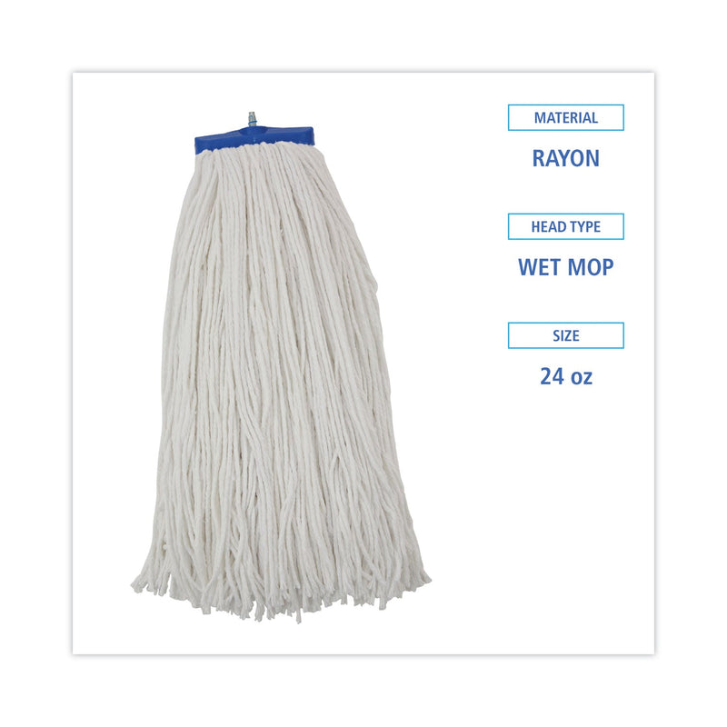 Boardwalk Cut-End Lie-Flat Wet Mop Head, Rayon, 24oz, White, 12/Carton