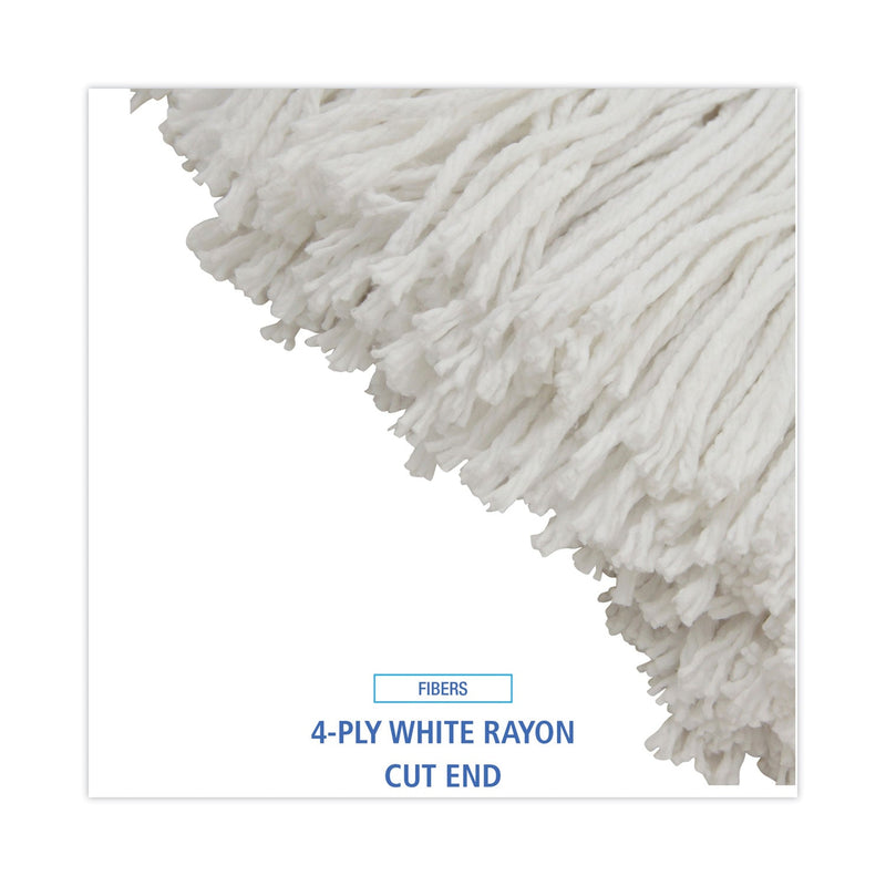 Boardwalk Cut-End Lie-Flat Wet Mop Head, Rayon, 24oz, White, 12/Carton
