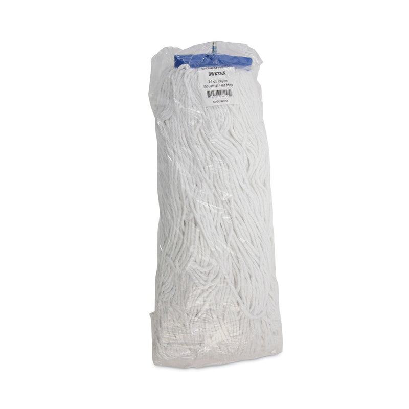 Boardwalk Cut-End Lie-Flat Wet Mop Head, Rayon, 24oz, White, 12/Carton