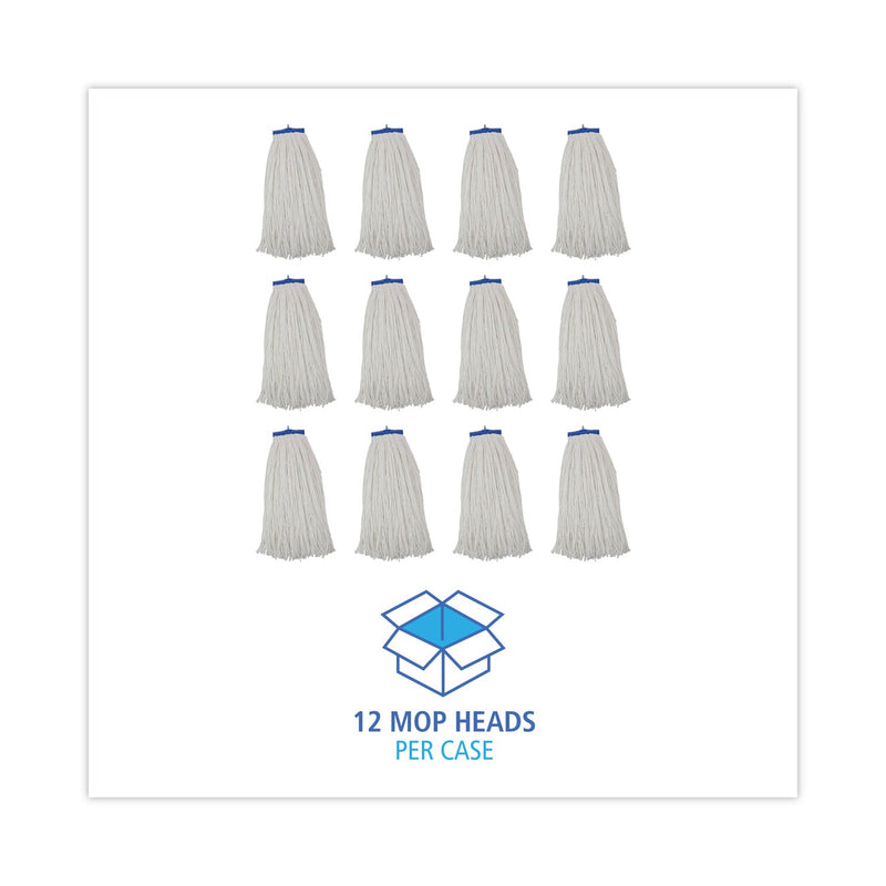 Boardwalk Cut-End Lie-Flat Wet Mop Head, Rayon, 24oz, White, 12/Carton