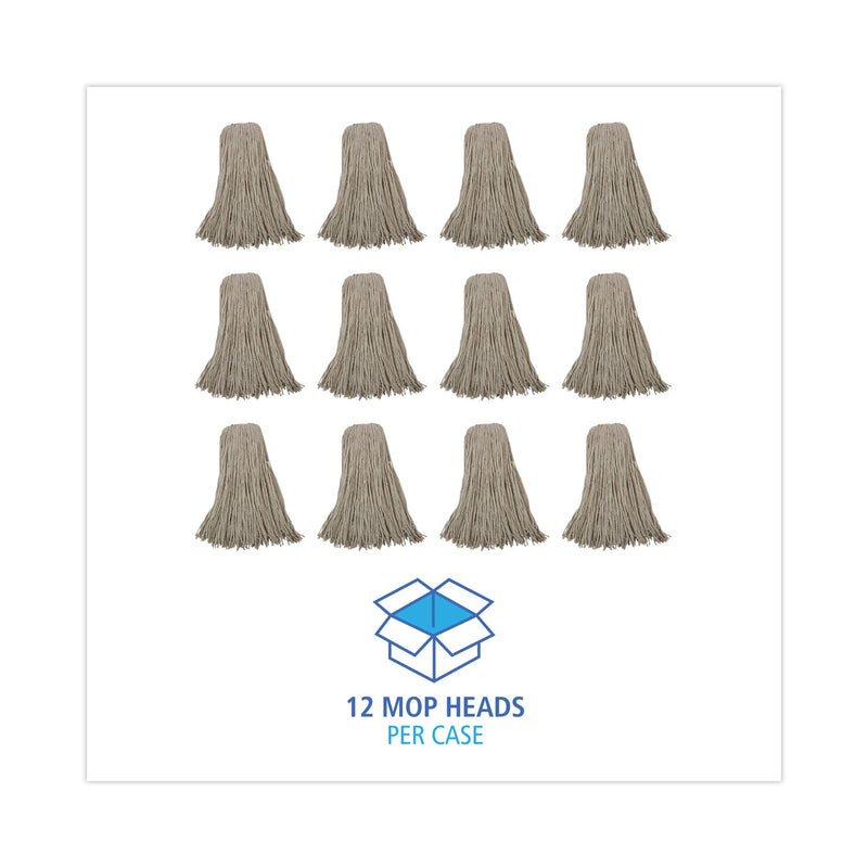 Boardwalk Mop Head, Economical Lie-Flat Head, Cotton Fiber, 32oz, White, 12/Carton