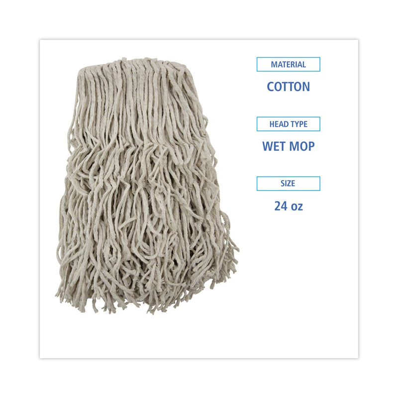 Boardwalk Banded Cotton Mop Heads, 24oz, White, 12/Carton