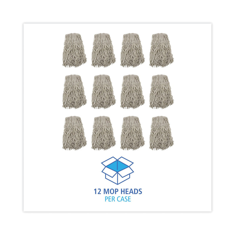 Boardwalk Banded Cotton Mop Heads, 24oz, White, 12/Carton