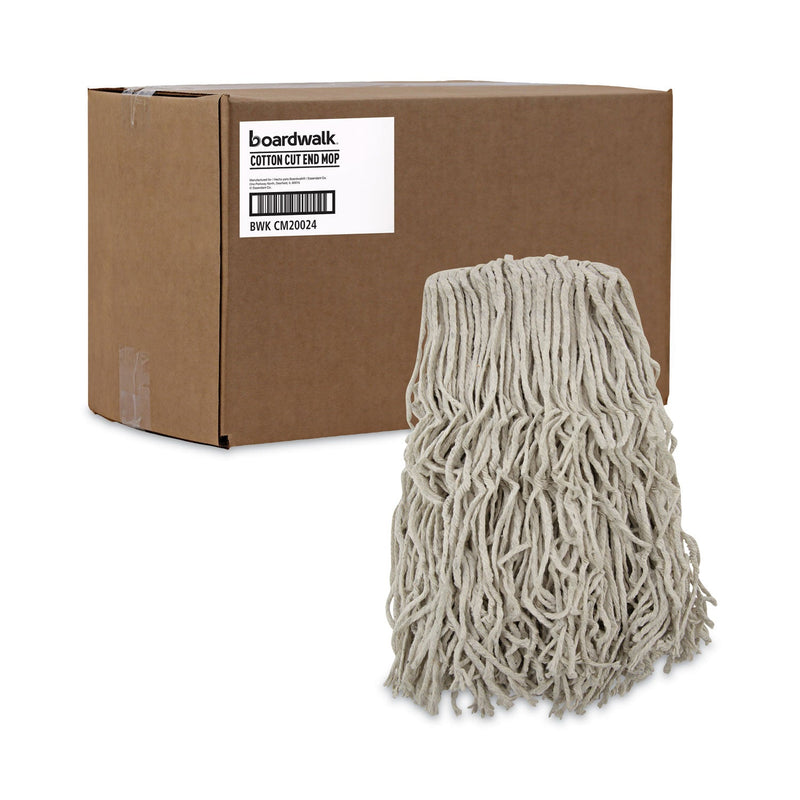Boardwalk Banded Cotton Mop Heads, 24oz, White, 12/Carton