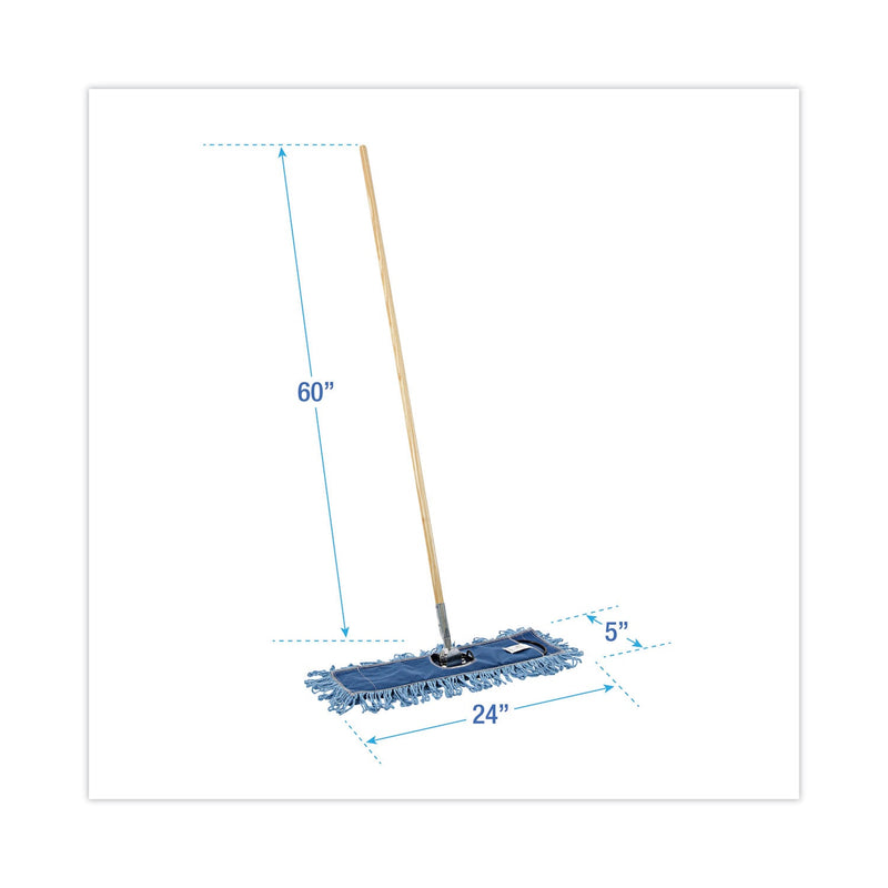 Boardwalk Dry Mopping Kit, 24 x 5 Blue Synthetic Head, 60" Natural Wood/Metal Handle
