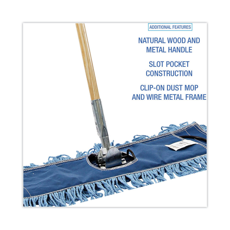 Boardwalk Dry Mopping Kit, 24 x 5 Blue Synthetic Head, 60" Natural Wood/Metal Handle